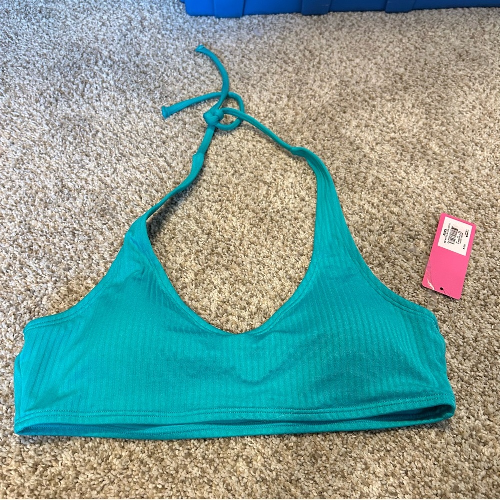 NWT Ninety Blue Bikini top Stretchy Ribbed Fabric